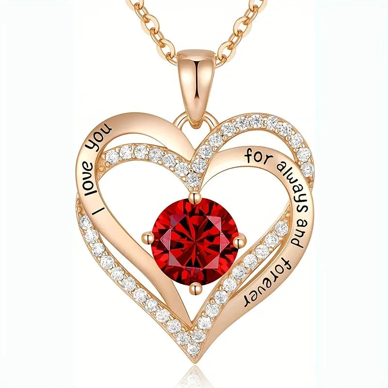 Luxury Red Zircon Pendant Necklaces With Rose Flower Gift Box